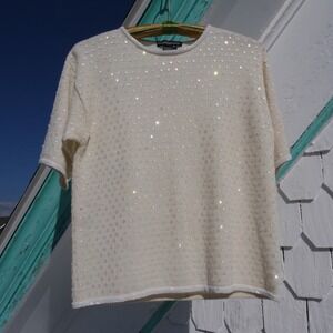 90s cream colored‎ wool blend sweater with iridescent sequins